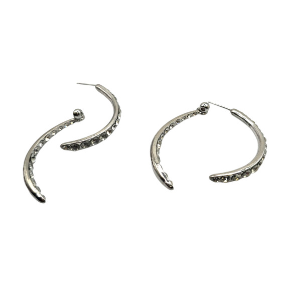 Earrings Silver Tone Clear Rhinestone Hoop Curved Open Design Fashion SKU2409 - Picture 4 of 6